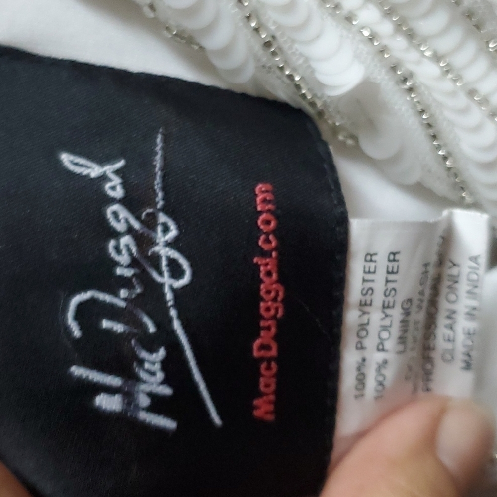 Mac Duggal Spagettu strap Gown White NWT  Pearl 10817 - Picture 4 of 7